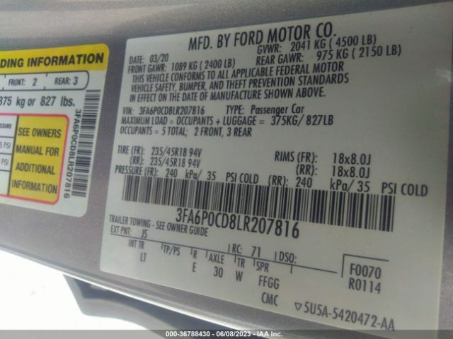 3FA6P0CD8LR207816 Ford FUSION SEL