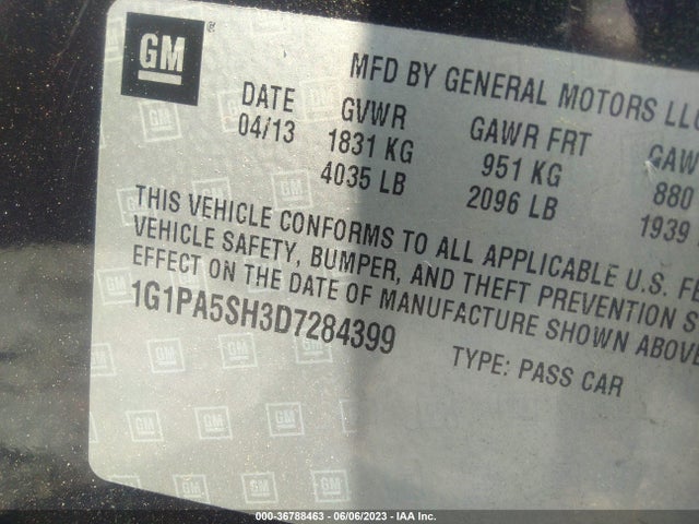 2013 CHEVROLET CRUZE LS VIN: 1G1PA5SH3D7284399