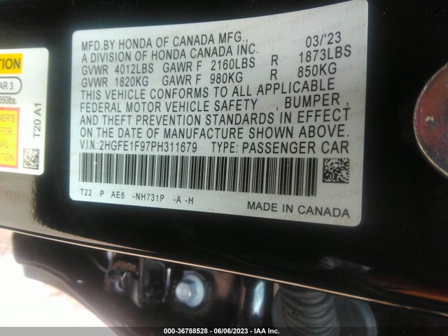 2023 HONDA CIVIC SEDAN TOURING VIN: 2HGFE1F97PH311679