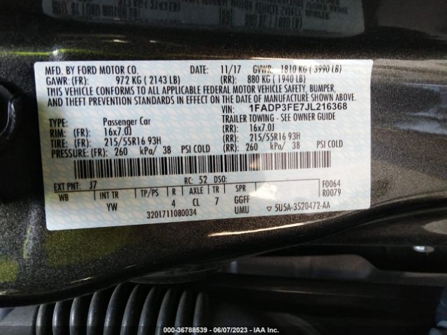 1FADP3FE7JL216368 Ford FOCUS SE