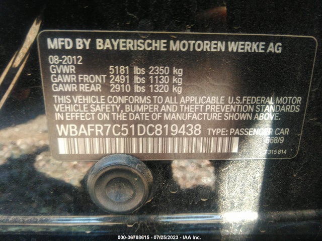 2013 BMW 5 SERIES 535I VIN: WBAFR7C51DC819438