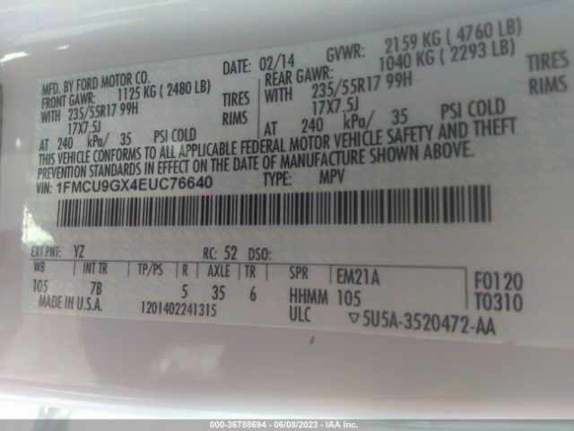 1FMCU9GX4EUC76640 Ford ESCAPE SE