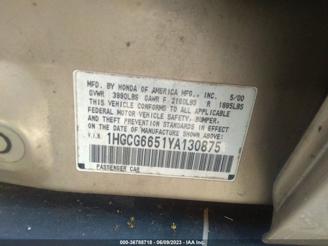 2000 HONDA ACCORD SDN LX VIN: 1HGCG6651YA130875