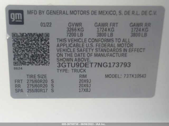 3GTU9DET7NG173793 GMC Sierra 1500 Limited Slt