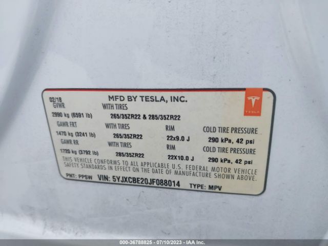 5YJXCBE20JF088014 Tesla Model X 75d/100d/p100d