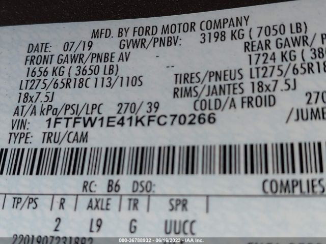 1FTFW1E41KFC70266 Ford F-150 Xl/xlt/lariat