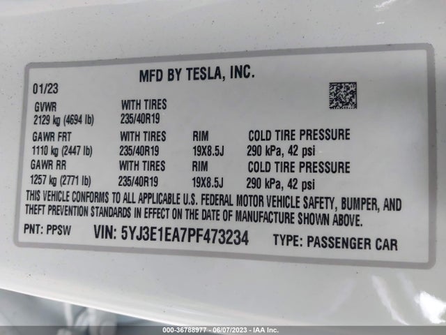 Tesla Model 3 Rear-wheel Drive 2023 5YJ3E1EA7PF473234 Image 9