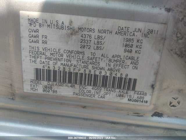 2011 MITSUBISHI GALANT ES/SE VIN: 4A32B3FF8BE030480