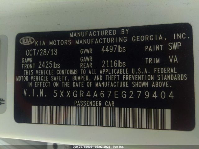 5XXGR4A67EG279404 KIA Optima Sxl Turbo