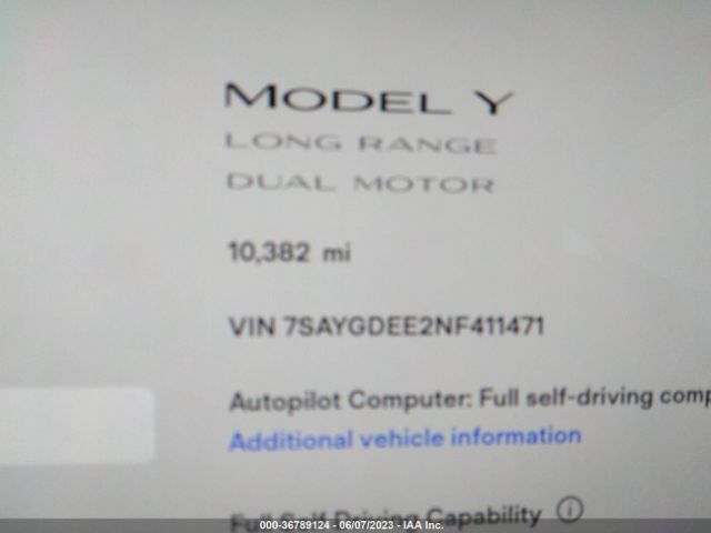7SAYGDEE2NF411471 Tesla Model Y Long Range