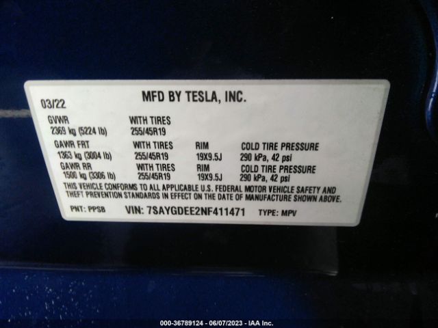 7SAYGDEE2NF411471 Tesla Model Y Long Range