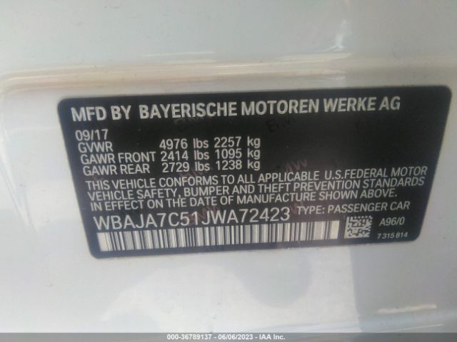 WBAJA7C51JWA72423 BMW 5 Series 530i Xdrive