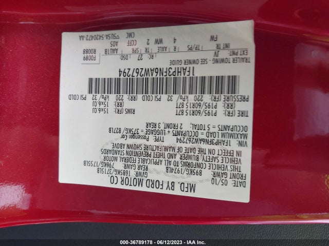 2010 FORD FOCUS SE VIN: 1FAHP3FN6AW267294