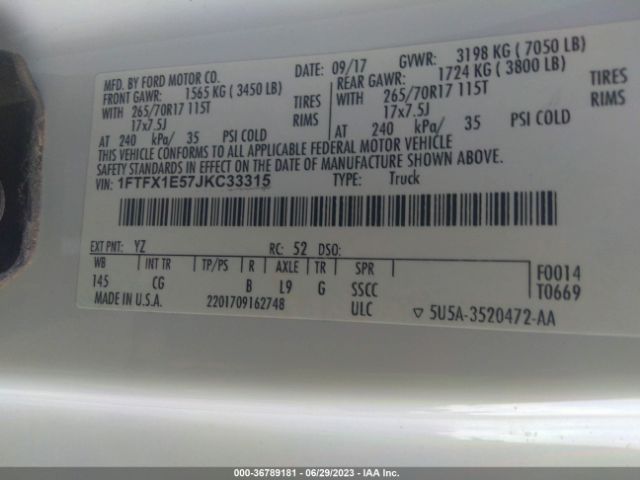 1FTFX1E57JKC33315 Ford F-150 Xl/xlt/lariat