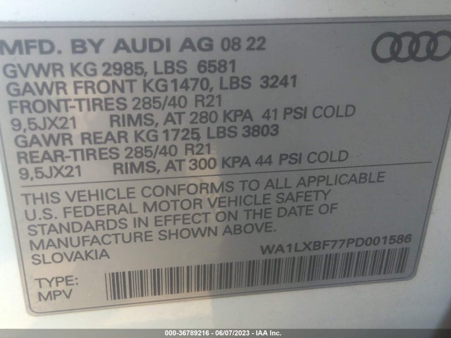 2023 AUDI Q7 PREMIUM PLUS VIN: WA1LXBF77PD001586