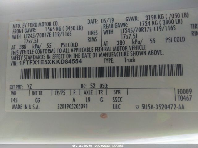 1FTFX1E5XKKD84554 Ford F-150 Xl/xlt/lariat