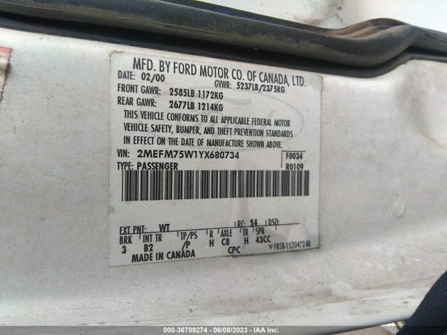 2000 MERCURY GRAND MARQUIS LS VIN: 2MEFM75W1YX680734