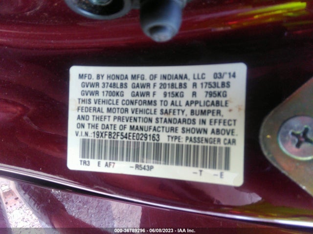 Honda Civic Sedan Lx 2014 19XFB2F54EE029163 Image 10
