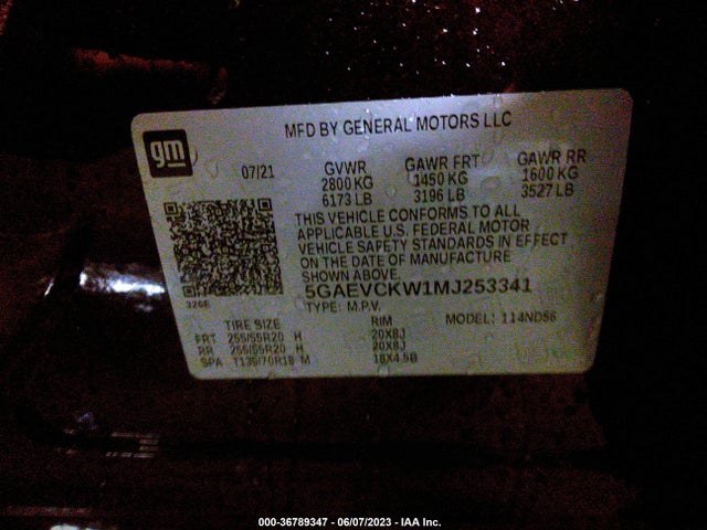 2021 BUICK ENCLAVE AVENIR VIN: 5GAEVCKW1MJ253341