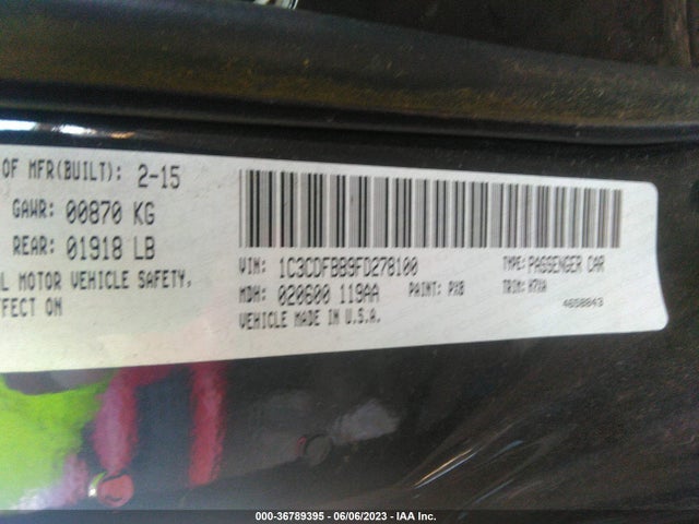 2015 DODGE DART SXT VIN: 1C3CDFBB9FD278100