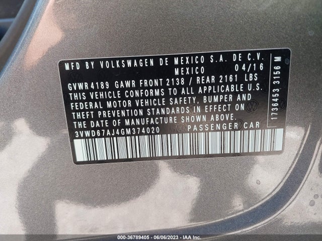 3VWD67AJ4GM374020 Volkswagen Jetta Sedan 1.4t Se