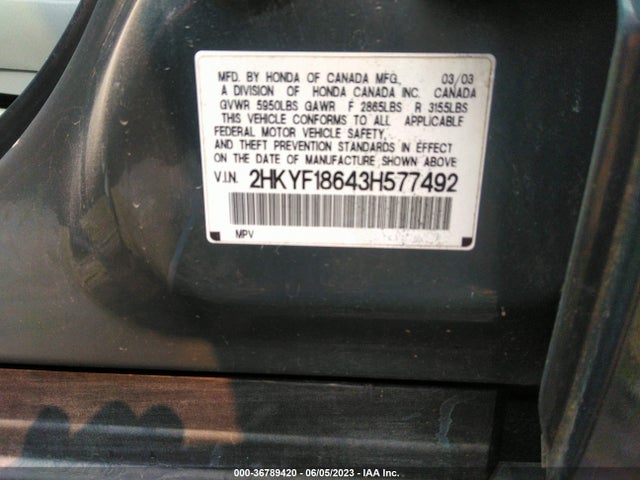 2003 HONDA PILOT EX VIN: 2HKYF18643H577492