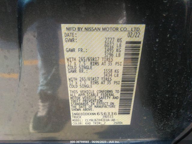 1N6ED1EKXNN656336 Nissan Frontier Sv
