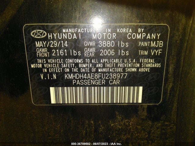 Hyundai Elantra Limited 2015 KMHDH4AE8FU238977 Image 9