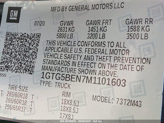 GMC Canyon 2wd  Short Box Elevation Standard 2021 1GTG5BEN7M1101603 Image 9
