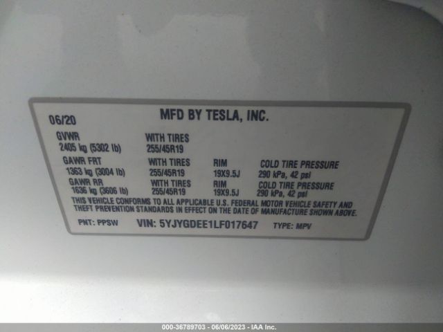 5YJYGDEE1LF017647 Tesla Model Y Long Range