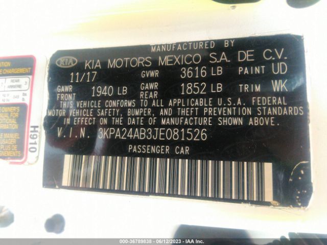 3KPA24AB3JE081526 KIA RIO LX