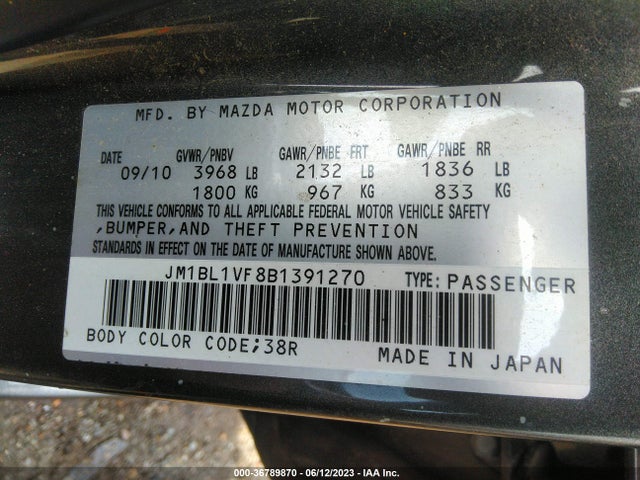 2011 MAZDA MAZDA3 I TOURING VIN: JM1BL1VF8B1391270
