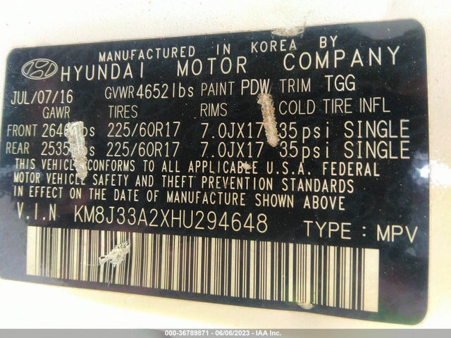Hyundai Tucson Eco 2017 KM8J33A2XHU294648 Image 10