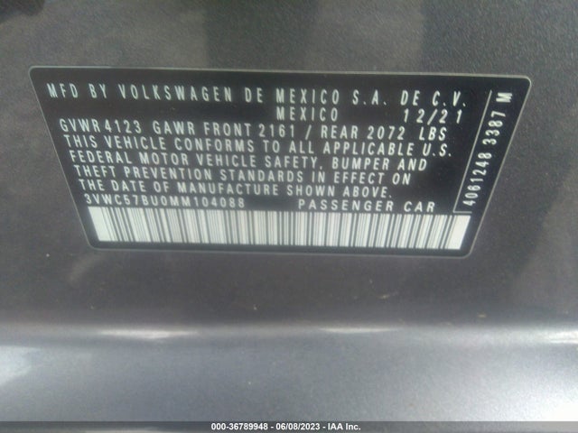 3VWC57BU0MM104088 Volkswagen Jetta S/se/r-line