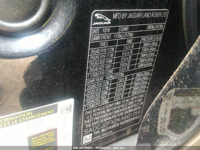 2019 JAGUAR F-PACE SADCJ2FX2KA601759 Photo 8