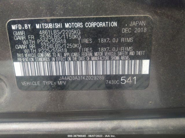 2019 MITSUBISHI OUTLANDER JA4AD3A31KZ029289 Photo 8