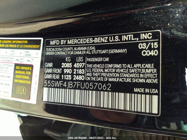 55SWF4JB7FU057062 Mercedes-Benz C-class C 300