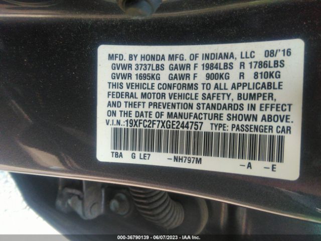 19XFC2F7XGE244757 Honda Civic Sedan Ex