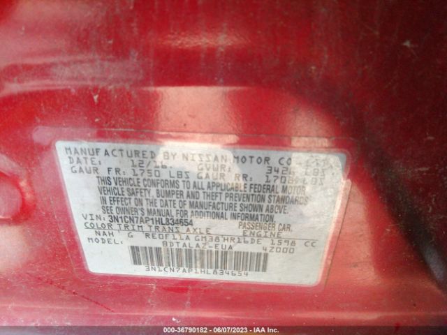 3N1CN7AP1HL834654 Nissan Versa Sedan S Plus