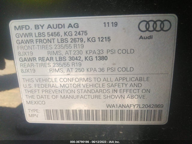 WA1ANAFY7L2042869 Audi Q5 Premium/titanium Premium