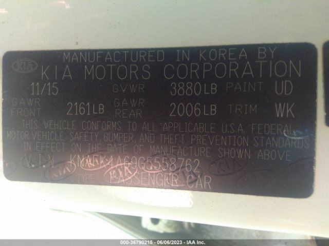 KNAFK4A69G5558762 KIA FORTE LX