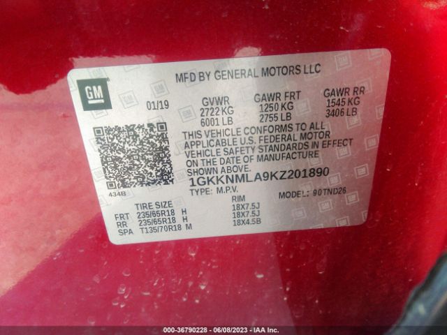 1GKKNMLA9KZ201890 GMC ACADIA SLT