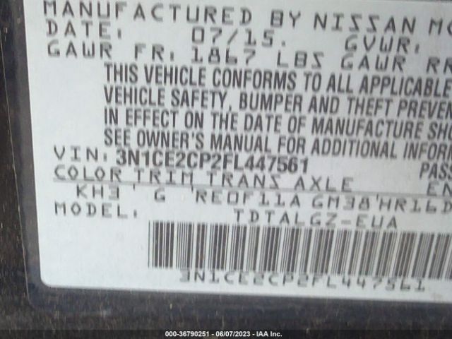 3N1CE2CP2FL447561 Nissan Versa Note Sr