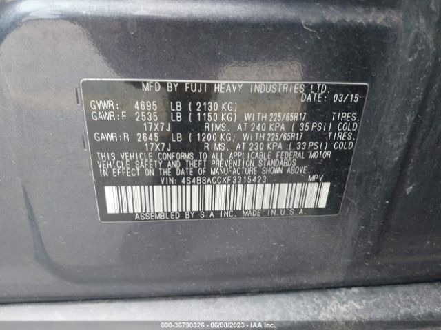 4S4BSACCXF3315423 Subaru Outback 2.5i Premium