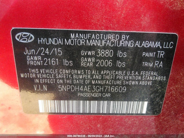 Hyundai ELANTRA SE 2016 5NPDH4AE3GH716609 Image 9