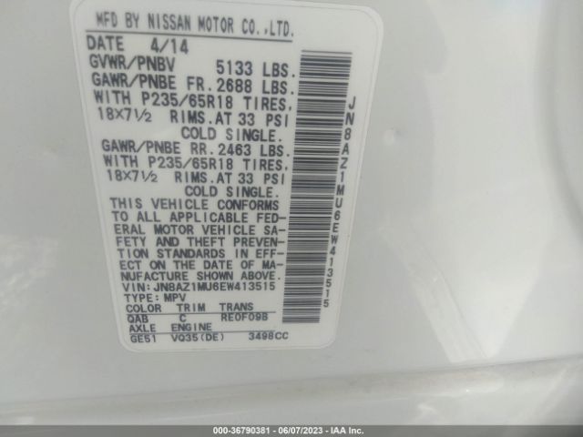JN8AZ1MU6EW413515 Nissan MURANO SV