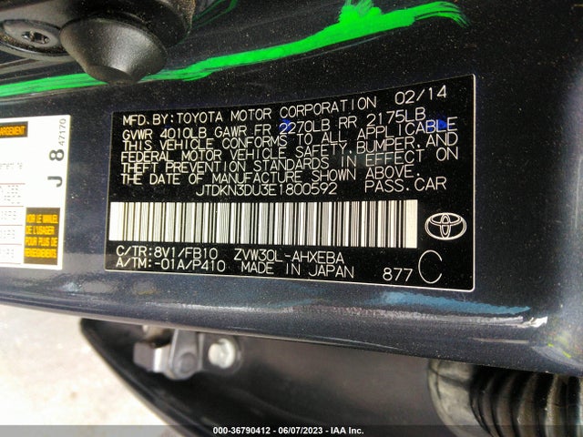 Toyota Prius Four/five/three/one/two 2014 JTDKN3DU3E1800592 Image 9