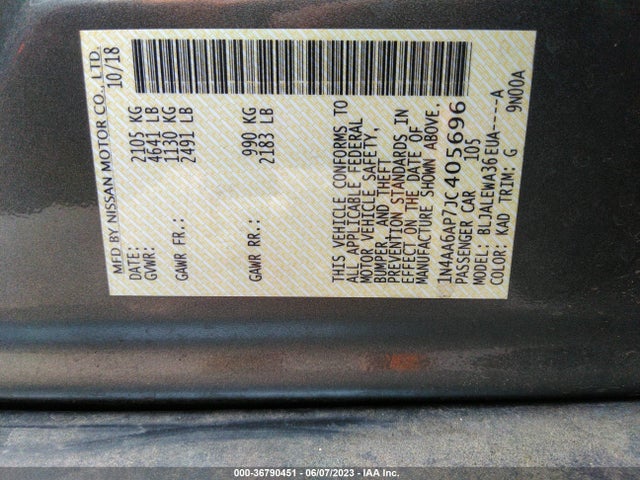 Nissan MAXIMA SL 2018 1N4AA6AP7JC405696 Image 11