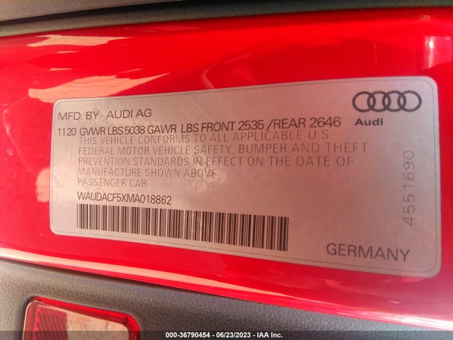 WAUDACF5XMA018862 Audi A5 Sportback S Line Premium