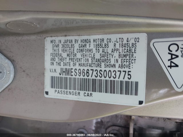 2003 HONDA CIVIC HYBRID VIN: JHMES96673S003775